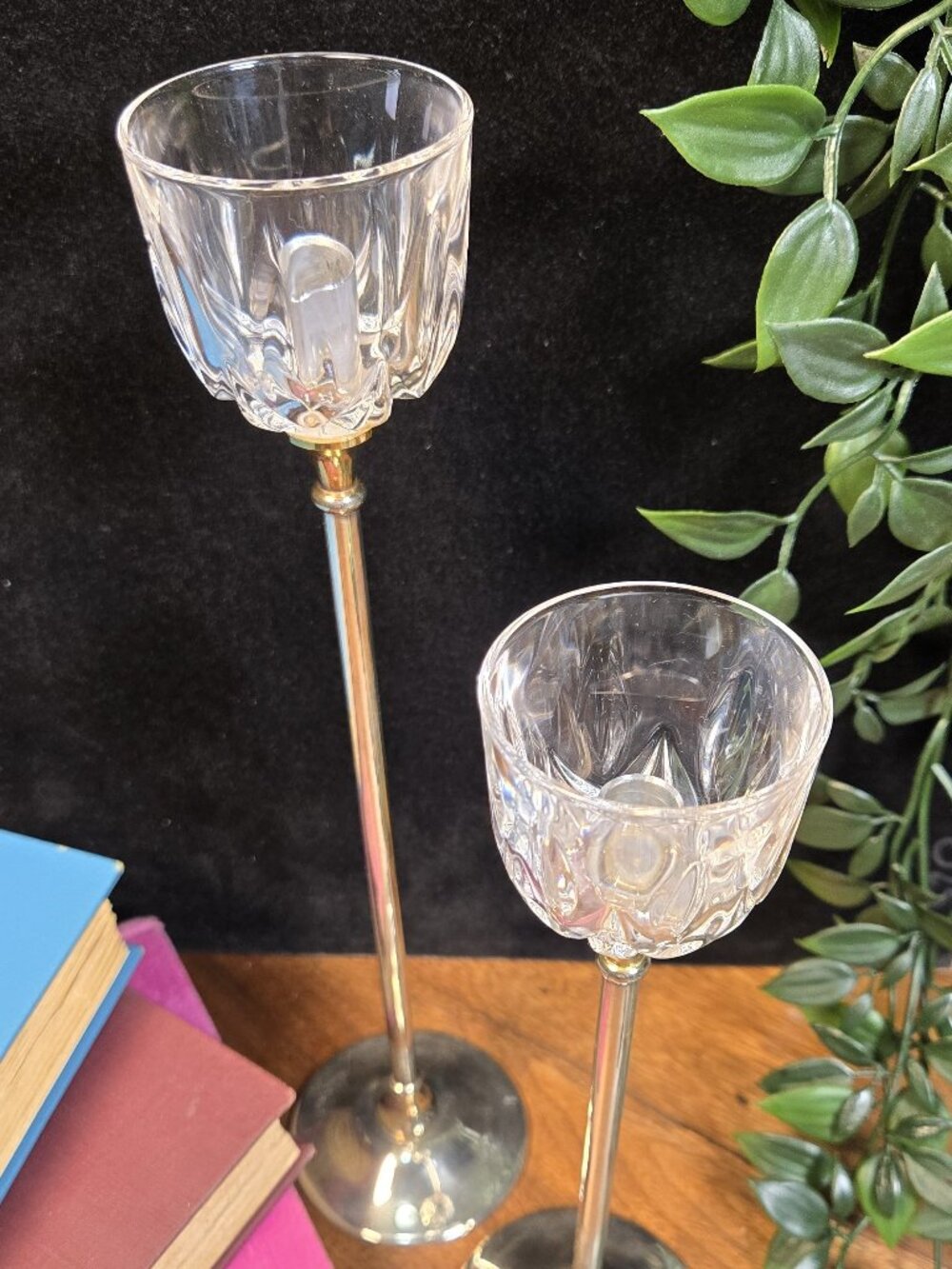 PM Italy Argente Silverplate Brass Crystal Candlesticks Pair - Vintage